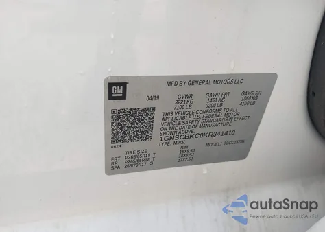 2019 Chevrolet Tahoe Lt из США, поврежденный, VIN 1GNSCBKC0KR341410